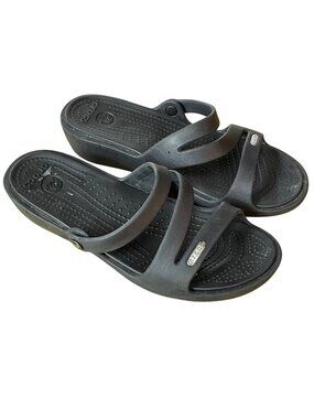 Crocs Patricia Double Strap Slide Sandals Black Sz 7 Slip On Comfort